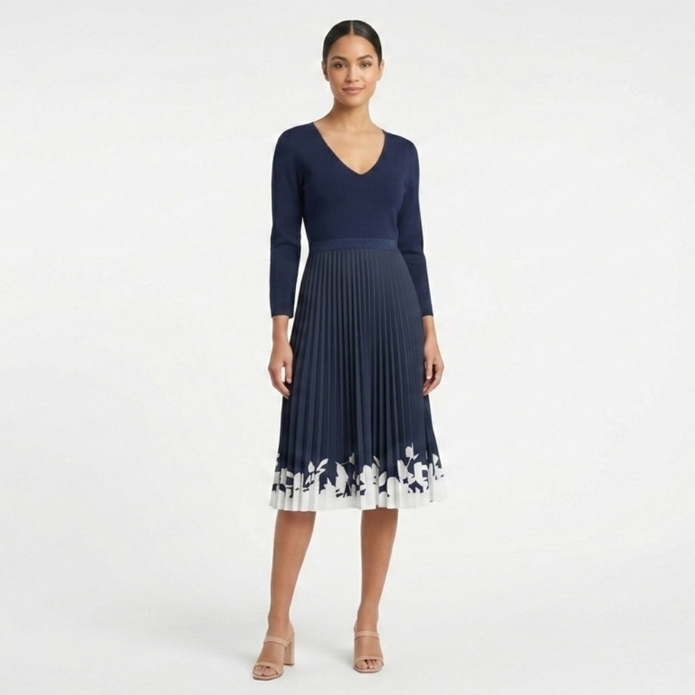 Navy Blue Pleated Dress 😍